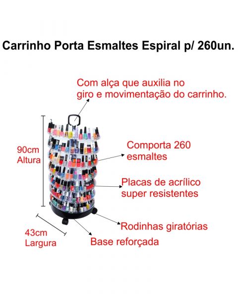Carrinho Expositor Porta Esmaltes Capacidade Até 260 Unid.