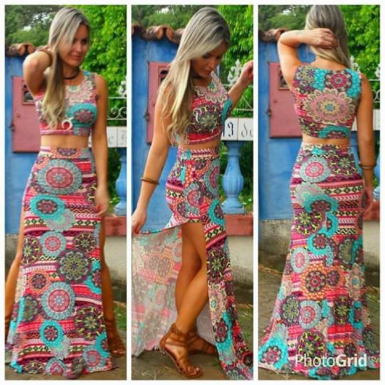 conjunto saia longa + croped