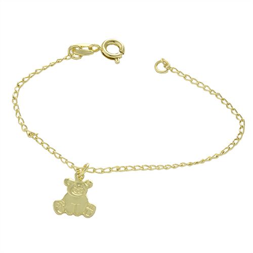 Pulseira infantil folheada a ouro 18k com pingente em forma de urso - P571