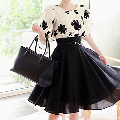 Altura dos Joelhos - Vestido - Algodão - Cinto Não Incluso #02973948