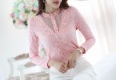 Blusa Feminina Elegante Casual De Renda Manga Longa Fashion