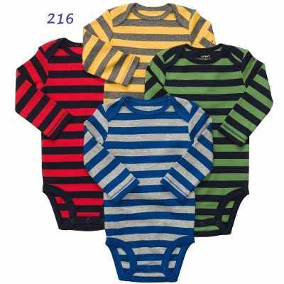 Body Infatil Manga Longa Colorido 100% Algodão Kit com 5 Uni