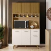 Kit Cozinha Livia 110 6P1G1N Freijo Efeito 3D Ripado.Off White Piliman
