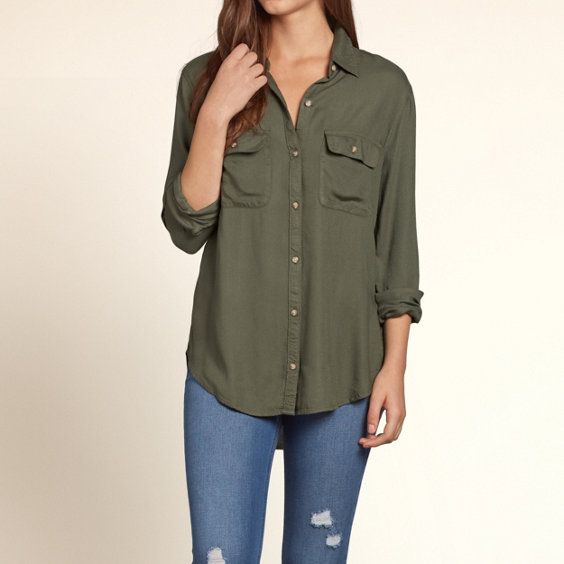 HOLLISTER Olive Rayon Shirt