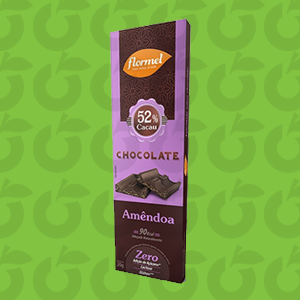 Chocolate 52% Cacau com Amêndoas Tablete 20 gramas Zero açúcar, zero glúten, zero lactose FlorMel