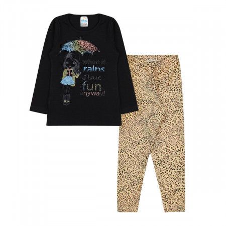 Conjunto Infantil Menina Guarda-Chuva Preto