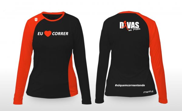 Blusa Feminina Baby Look Manga Longa "Eu Amo Correr"