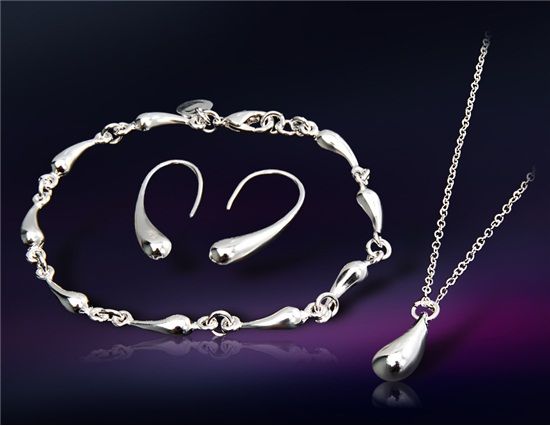 Colar e Brinco  - Gota de Água Projeto Chapada Pulseira de Prata, Set (Prata)