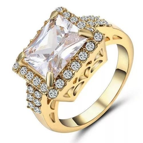 Anel Solitário Feminino Folheado A Ouro