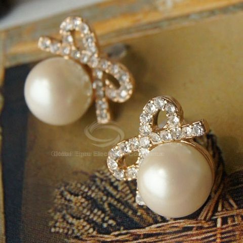 Moda Pedrinhas Bowknot Par de Brincos de Stud Para Mulher