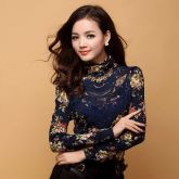 Blusa Feminina De Luxo Floral Renda Manga Longa Sure Xiao St