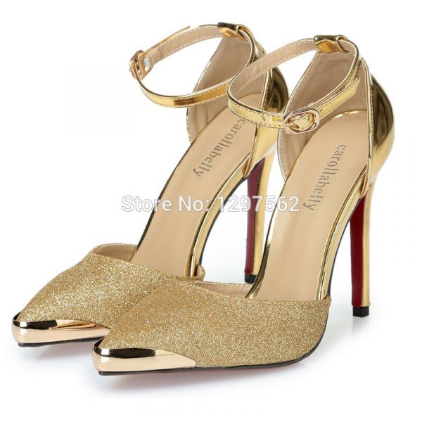 Sapato Feminino Casamento Luxo Dourado Bico Fino Elegante