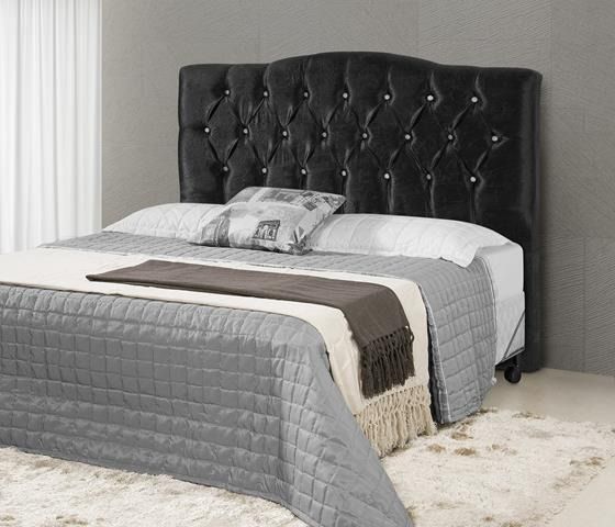 Cabeceira Casal Qebec 140 Veludo Suede Preto SR Cabec