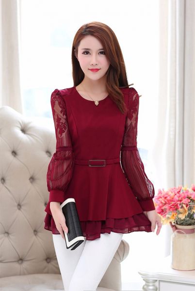 Blusa Feminina Casual Primavera De Renda Manga Longa Fashion