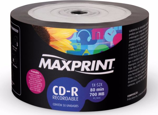Maxprint CDR Printable CDR MaxPrint 52X Printable Branco (Shrink) - 50 Unidades