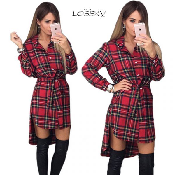Vestido Casual Primavera Xadrez Alta Qualidade Manga Longa