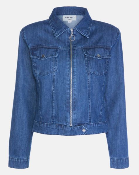 JAQUETA JEANS OMBREIRA ZÍPER AMARO