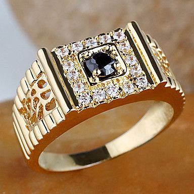 ouro amarelo clássico banhado sólida 925 homens anel de prata com zircão rodada #00893758