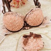 Rosa Romântico da Mulher Push Up Bra e Panty Set #01426833