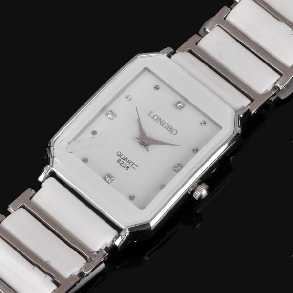 Relógio de pulso de quartzo elegante cerâmica Femininas - Branco + Prata