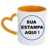 Caneca coração 325 ml interior e alça laranja