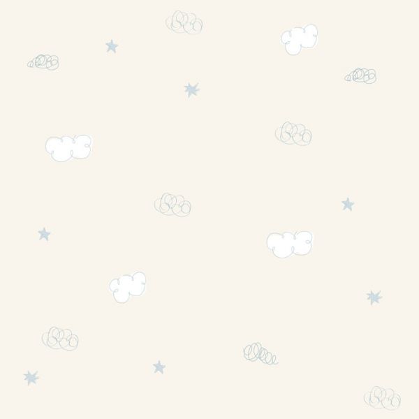 Papel de Parede Bambino's Bobinex - Nuvens e Estrelas (Bege Claro/ Azul Acinzentado/ Branco) 3308