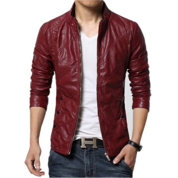 Jaqueta Casual Hongmeng De Couro Marrom, Preto, Vermelho