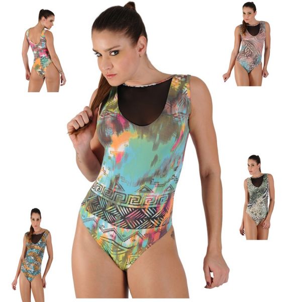 Body Fitness Recorte de Tule Estampado Poliamida