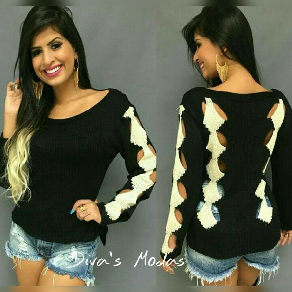 Blusa Trico Rasgada Blogueiras Colorida