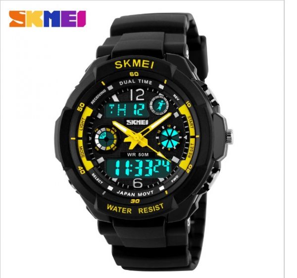 Relógio masculino skmei anadigi 0931 preto e amarelo - Skmei