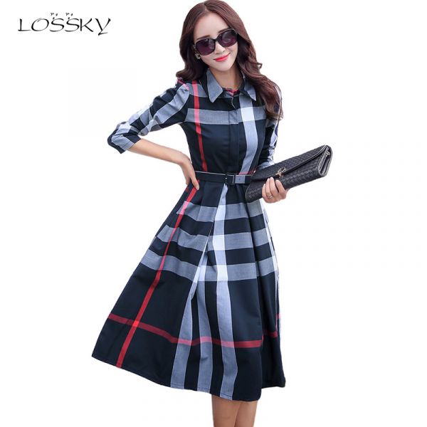 Vestido Casual Primavera Xadrez Manga Longa Vitage Loosky