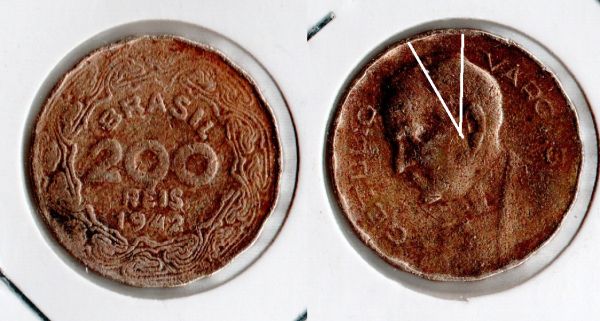 V168-2 - 200 Réis 1942 - Tiragem BAIXA 1.966.000 - Níquel ROSA