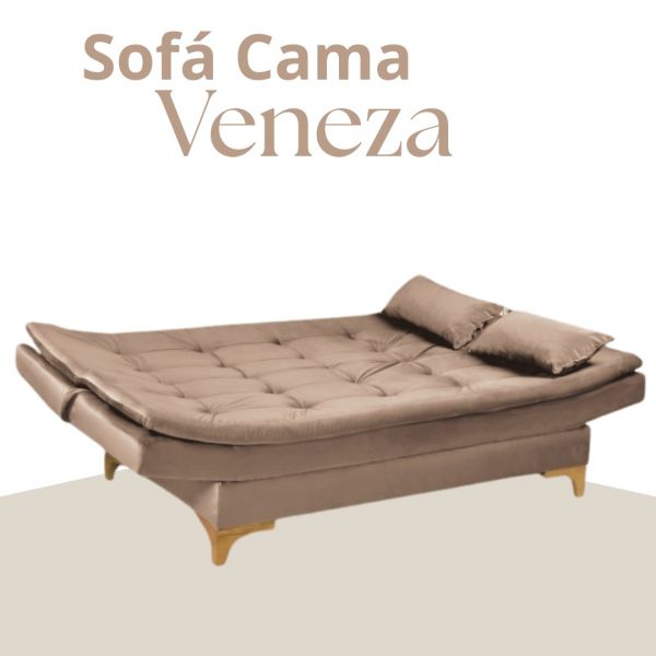 Sofa Cama Veneza Tec 194 Veludo Bege Top Estofados