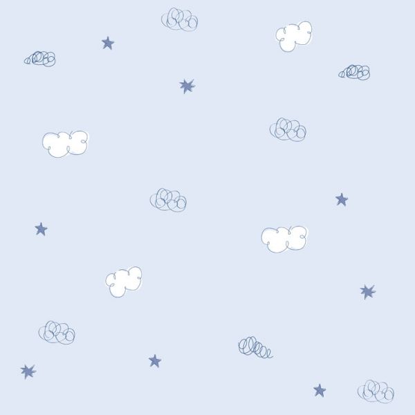 Papel de Parede Bambino's Bobinex (Nacional) - Nuvens e Estrelas (Tons de Azul/ Branco) 3305