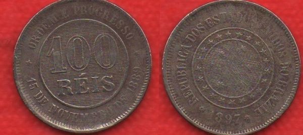 V041-5 - 100 Réis 1897 - Tiragem 2.875.000