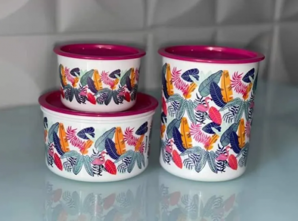 Tupperware Instantâneas Slim Flamingo Tropical 3 Peças