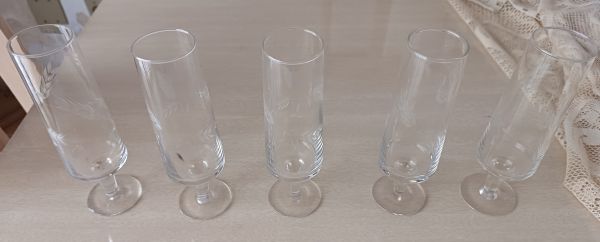 Kit com 5 Taças de Cristal Anos 80 Antigo Vinho Champagne Espumante Licor Gin