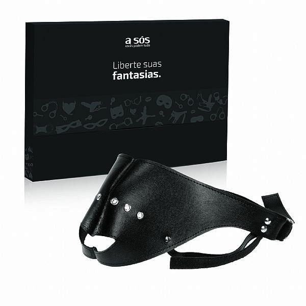 Focinheira em Couro com Venda para os Olhos Noseband - Cor Preta
