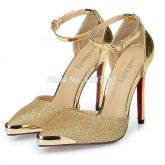 Sapato Feminino Casamento Luxo Dourado Bico Fino Elegante