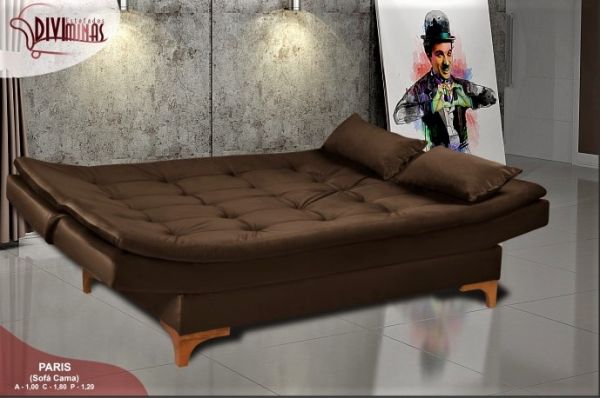 Sofa Cama Paris 2 Estagios Veludo Jolie Marrom 03 Diviminas