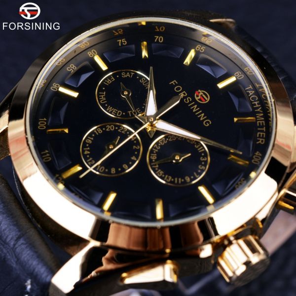 Relógio De Luxo Dourado Para Homens Elegantes Pulseira Couro