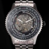 moda auto-mecânico com ligação oco de aço preto relógio pulseira dos homens #03701503