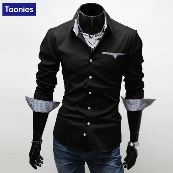 Camisa Casual Luxo Social Manga Longa Homens De Negocios