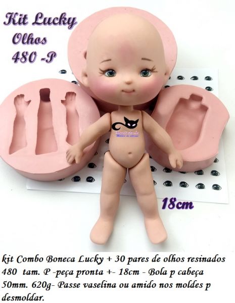 Boneca Kit Lucky - 18cm + 30 pares olhos resinados 480 P