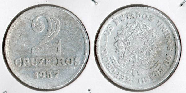 BX279/3 - 2 Cruzeiros 1957 - 194.000 - ESCASSA - Aluminio