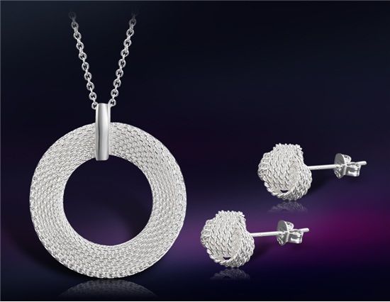 Colar redonda Net & Earrings - Prata banhado Branco Copper Alloy