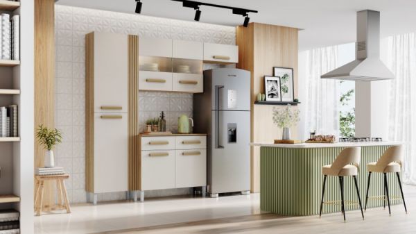 Cozinha Lilian com Balcao Lilian 7P2G Atacama.Off White Aramoveis