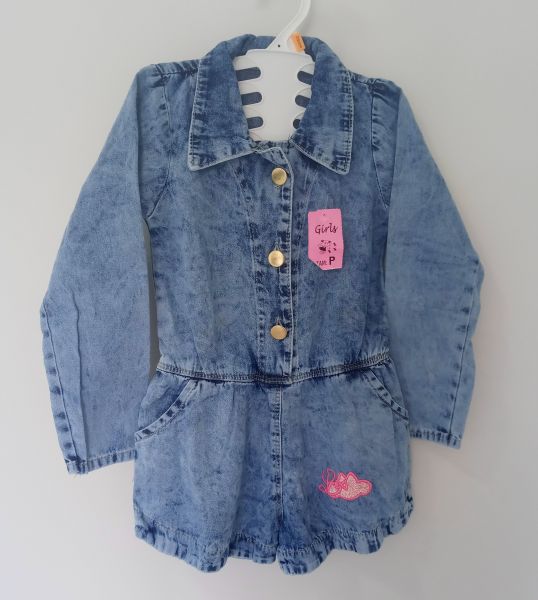 Macaquinho Jeans Infantil Manga Longa
