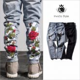 Calças homem de estilo  Rasgadas e floral