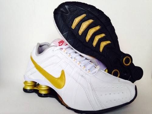 Tênis Nike Shox Junior Branco e Dourado Importado China